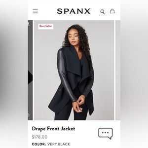 Spanx black faux leather drape jacket size small